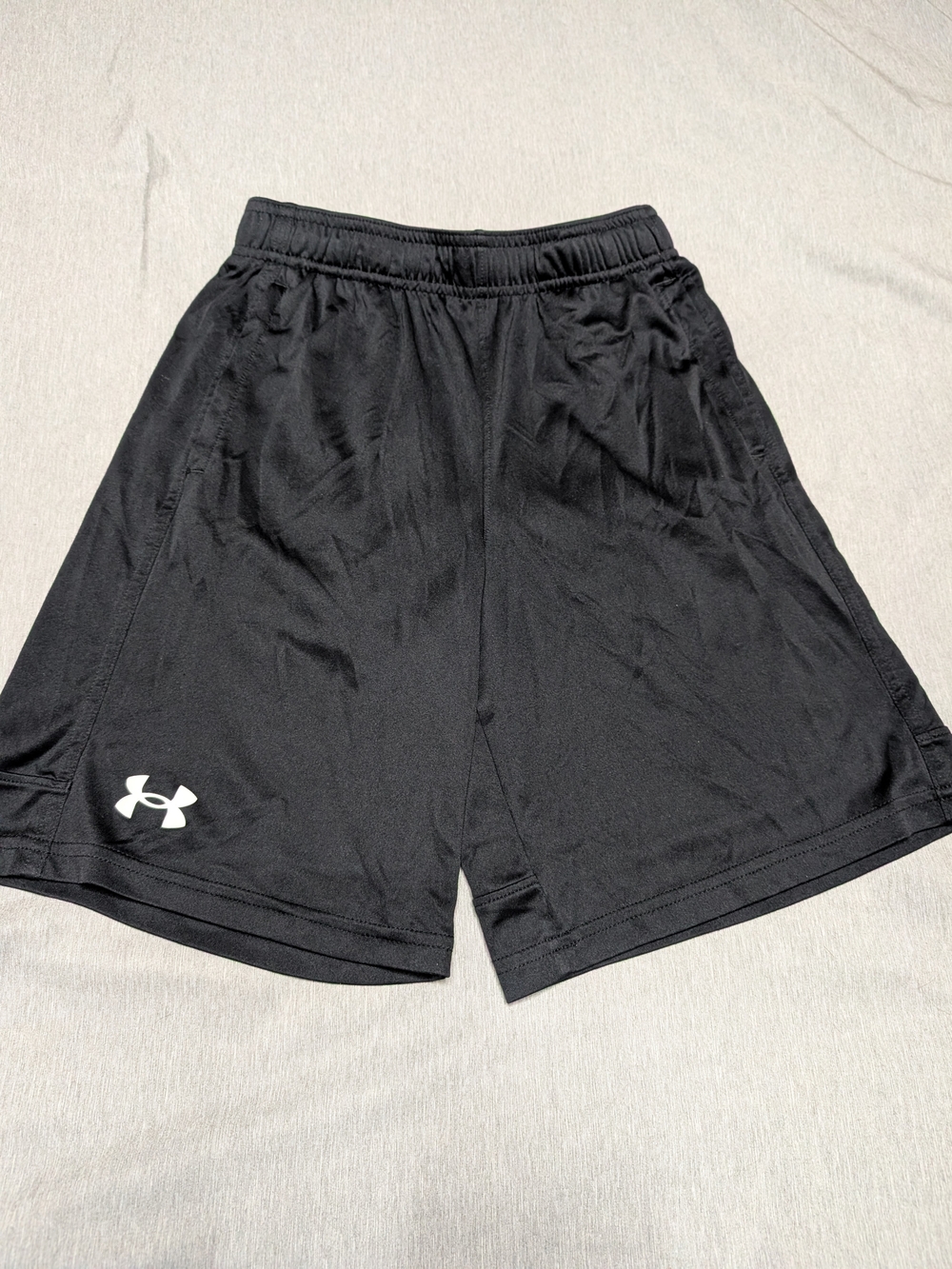 Under Armour Black Shorts with White Logo - Kids Size Medium